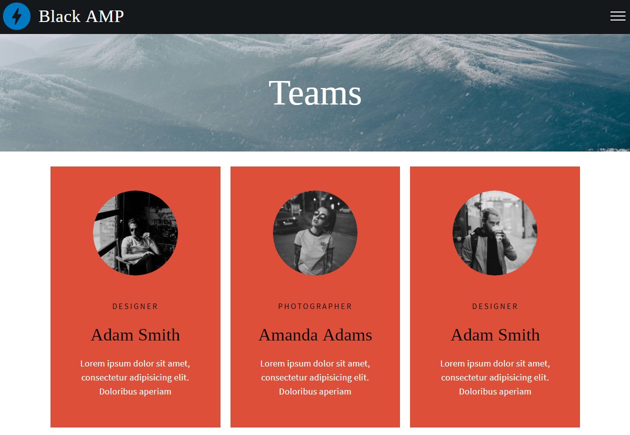Latest AMP HTML Teams Template
