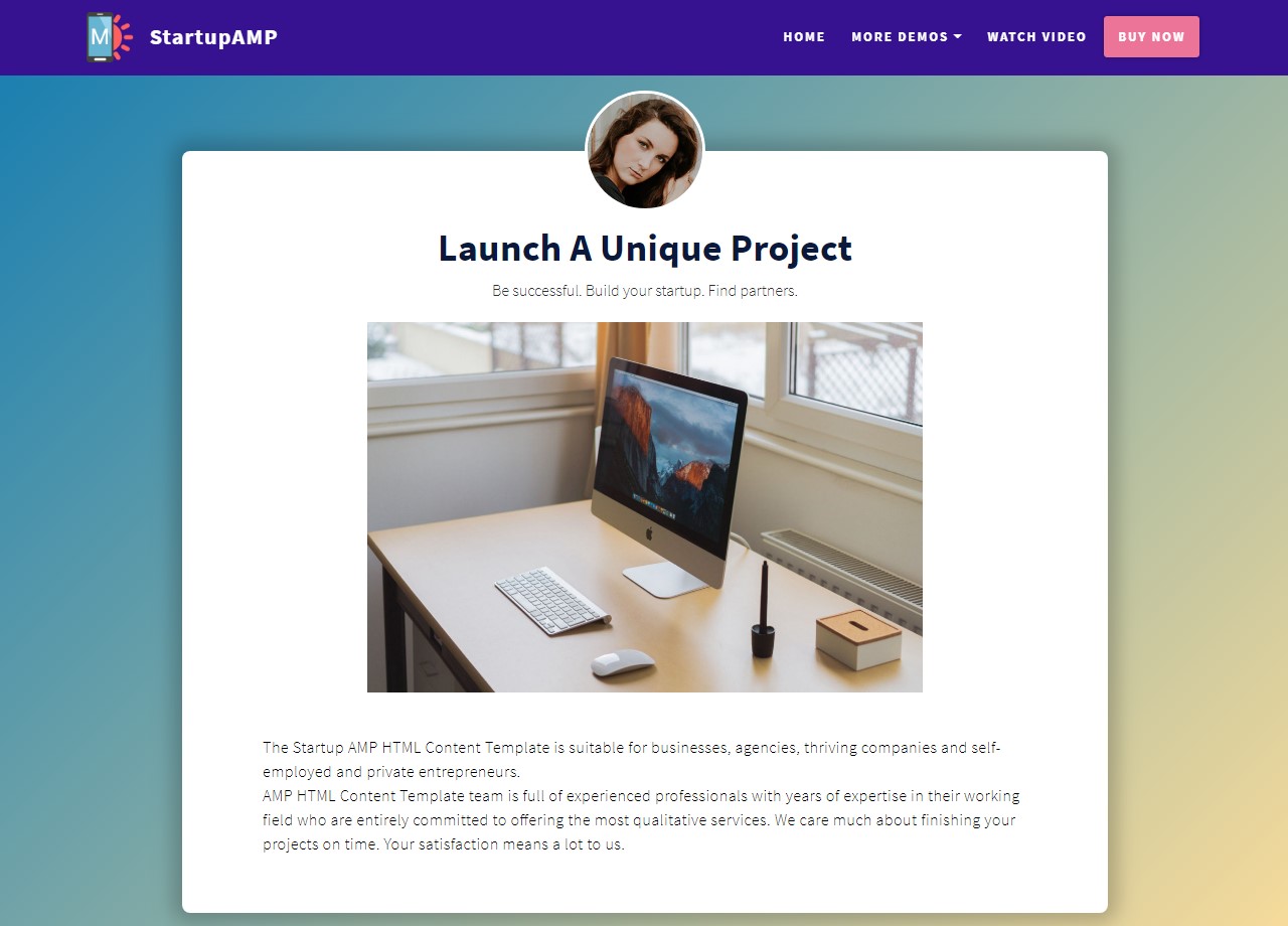 Startup AMP HTML Content Template